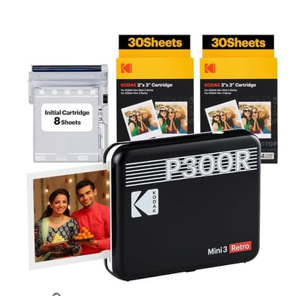 KODAK Mini 3 Retro 4PASS Portable Photo Printer - 68 Sheets-Black