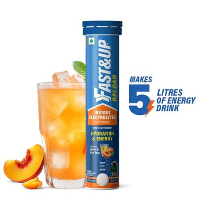 Fast  Up Reload electrolyte instant energy and hydration drink - 20 effervescent tablets - Peach ice tea flavour-Fast & Up Reload electrolyte instant energy and hydration drink - 20 effervescent 