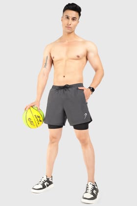 2 in 1 5" Compression Shorts Coal-S