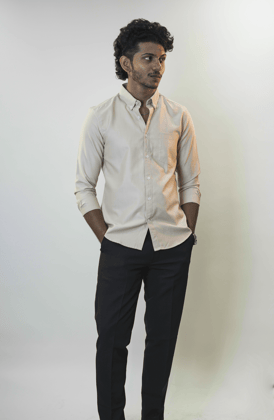 Classic Oxford Beige Formal Shirt-S