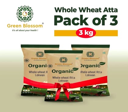 Organic Wheat Flour (Lokwan Atta) - 3 Kg (1 Kg, Pack of 3) I Green Blossom (Weight - 3kg) by green blossom agritech ventures private limited