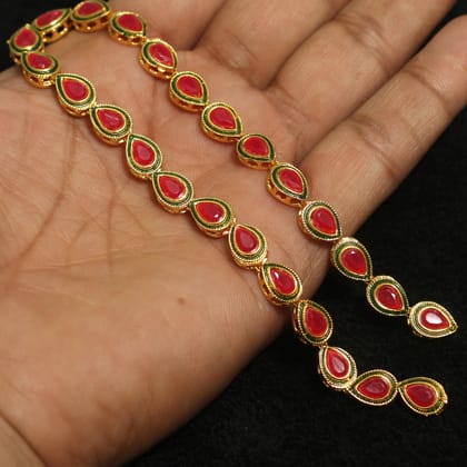 25 Pcs, 10mm Meenakari Kundan Kadi Chain Golden-Red / Kundan / Drop