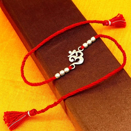 925 sterling silver custom design fabulous symbol OM or AUM design Rakhi bracelet with red thread Best sibling rakhi rk174