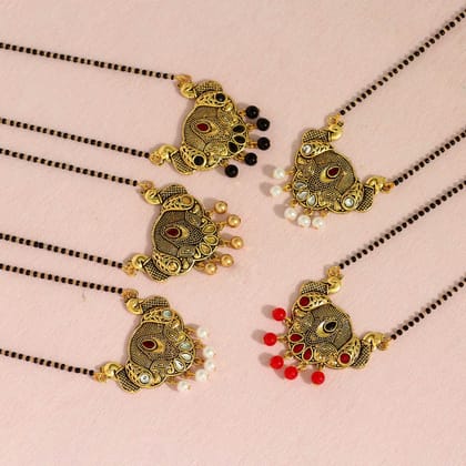 Assorted Color 5 Piece Of Mangalsutra Combo (MS162CMB)-Length: 44.00 CM x Width: 0.20 CM / Silver / Alloy With Good Quality Gold Plated