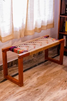 Sirohi Rangeen Jute & Textile Wooden Bench-Detachable Modern Legs