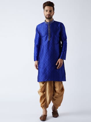 Men's Blue & Gold Silk Blend Kurta & Dhoti Set-38