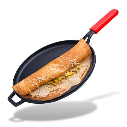 GEMMA  Cast Iron Dosa Tawa with Silicone Grip-Red