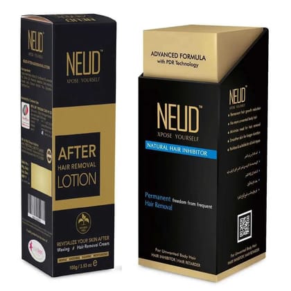 NEUD Combo: Natural Hair Inhibitor and After-Hair-Removal Skin Lotion for Men and Women