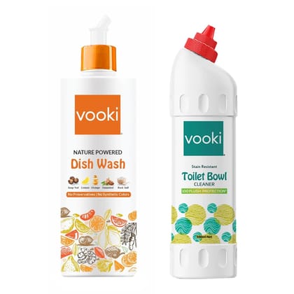 Vooki Nature Powered Natural Dish Wash Gel and Ecofriendly Toilet Cleaner Liquid 100 Flush Protection - 500 Ml Each, (Combo Pack of 2)…