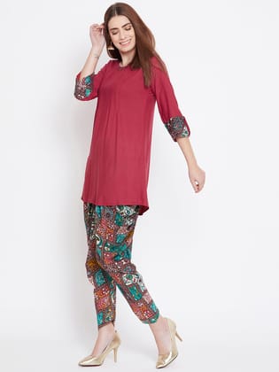 Maroon Kurti With Bohemain Dhoti-s