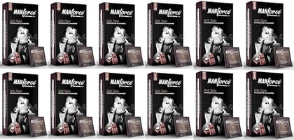 Manforce Xotic Chocolate Flavoured Condoms for Men| Dotted and Double Contoured for Intense Pleasur| Lubricated Latex Condoms| 10 Pcs x Pack of 12