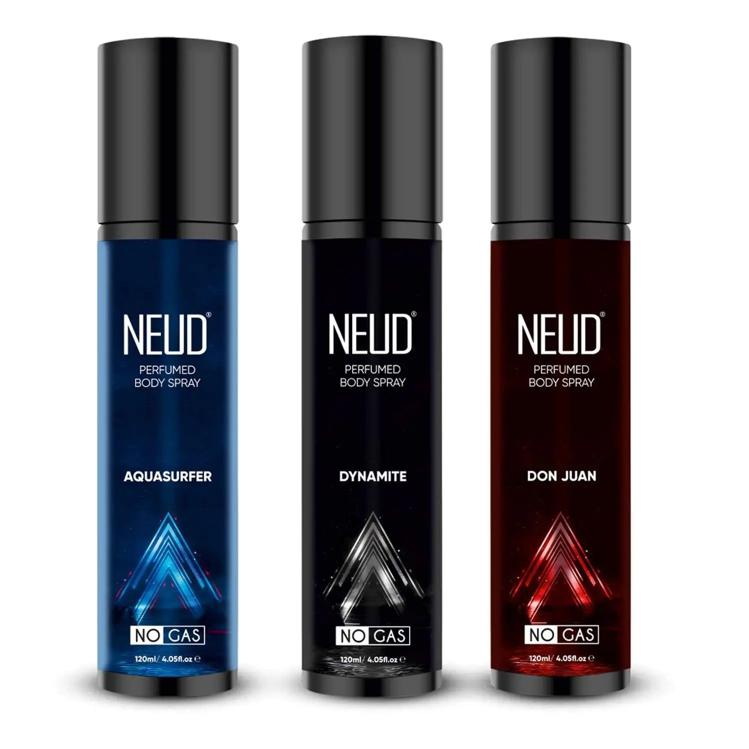 NEUD 3-in-1 Perfumed Body Sprays for Men, Long-Lasting Deodorants, No Gas, No CFC Formula - 3x120ml Each-1 Pack (3Nx1)