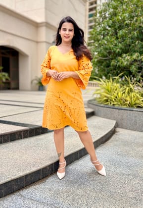 Solid Orange Hakoba Cotton Dress-XL