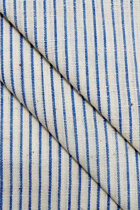 Moralfibre'-Cream & Blue Thin Stripe Fabric (0.5 Meter)