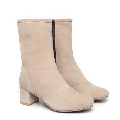 Beige Suede Leather High Ankle Ladies Boots By BRUNE & BARESKIN-36/3