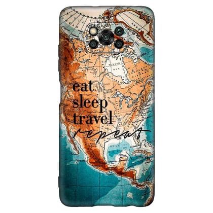 Eat Sleep Travel POCO X3 Premium Embossed Mobile cover