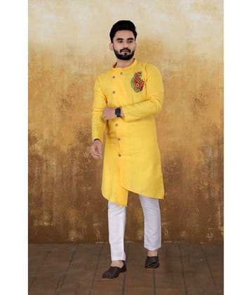 KC Kunj Creation - Yellow Cotton Regular Fit Men's Kurta Pyjama Set ( Pack of 1 ) - None