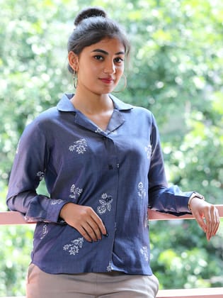 Opal "Denim Tencel" Collared Top-XS