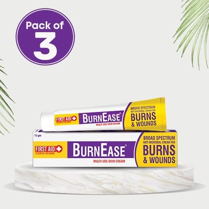 BurnEase - Anti Microbial Skin Cream | Ideal for Burns, Cuts, Scratches & Wounds | 15g | Trusted Formula for Kids, Men & Women | Essential First Aid Ointment(Pack of 3)