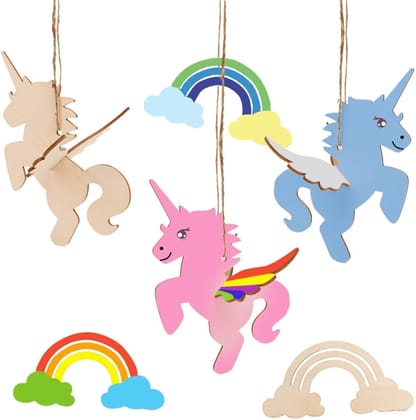 American Elm 9 Pcs Wood Kids Crafts for Kids Crafts Unicorn Craft Rainbow Paint Your Own Sets for Kids Wooden Craft Kits for Kids