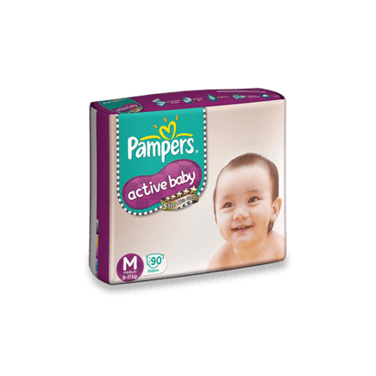 Pampers Active Baby Medium Size Diapers, 90 Units Pack