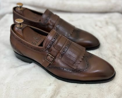 Wingcap Monk Loafers - Tan-UK5/US6/EU39