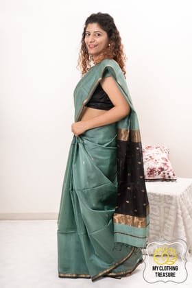 Maheshwari Silk Cotton Saree - English Green