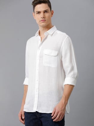 Aldeno Mens Regular Fit Solid White Casual Linen Shirt (LINNO)-XXL