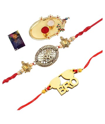 Paola Stylish  Bhaiya Rakhi  BRO Designer Pendent With  Designer Look OM Rakhi Combo  For Bhaiya With Roli Chawal And  Greeting Card 1 Kankawati Pooja Thali - None