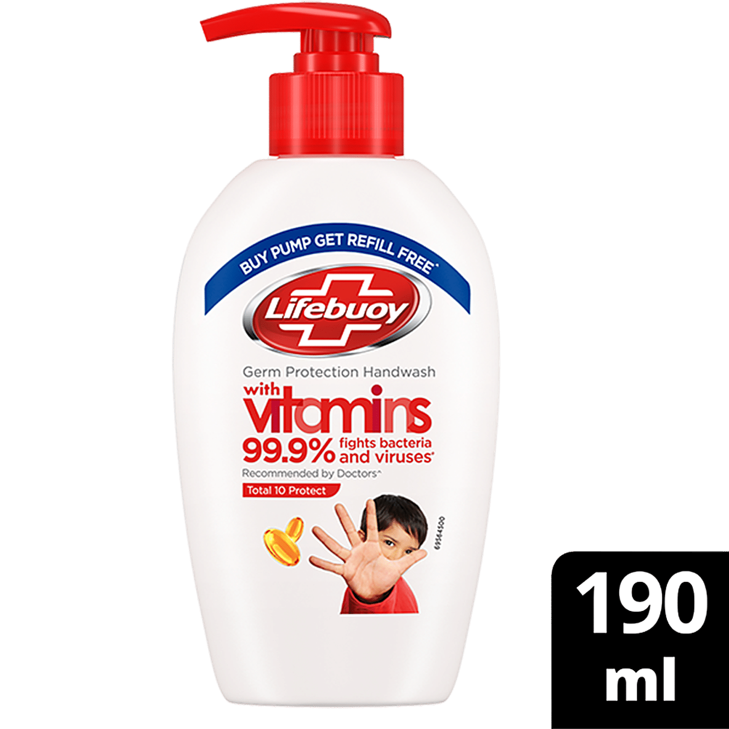 Lifebuoy Total 10+ Handwash - 99.9% Germ Protection, Active Silver 10+ Formula, 190 Ml (With Free Refill Pouch 185 Ml)