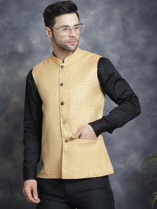 Men's Woven Design Nehru Jacket-S