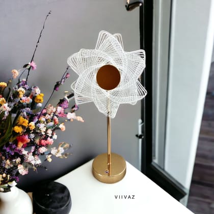 Sunflower Acrylic Luminous LED Table Lamp-Metalic Gold / Metal | Acrylic | Gloss Finish / H: 16 | L: 8 | W: 4 (Inch)