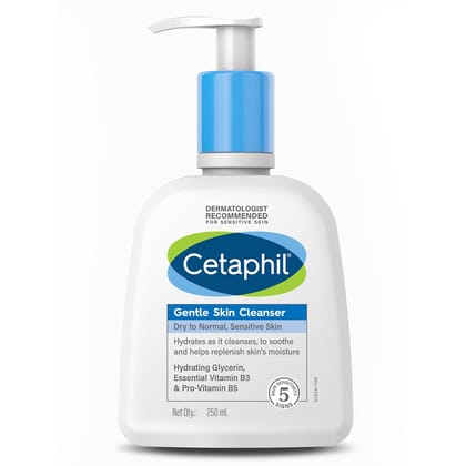 Cetaphil Gentle Skin Cleanser - 250ml | Hydrating Face Wash for Dry to Normal, Sensitive Skin | Enriched with Niacinamide and Vitamin B5 | Dermatologist Recommended, Paraben & Sulphate-Free