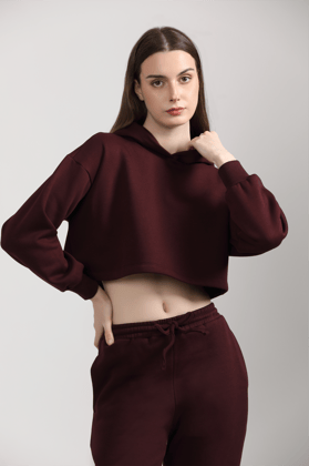 Oversized Crop Hoodie - Cherry Berry-XS