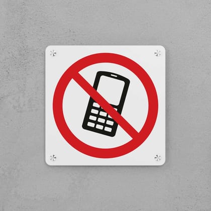 No Mobile Phones Sign-Icons Only / Small i.e. 200mm × 200mm × 5mm / Sign with holes