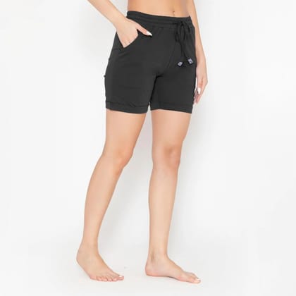 Plain Knitted Shorts For Women - Black Black S