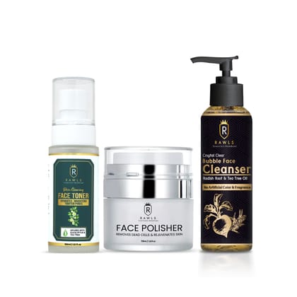 Face Polisher + Face Toner + Crystal Clear Bubble Face Wash