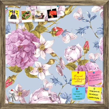 ArtzFolio Floral Roses Printed Bulletin Board Notice Pin Board Soft Board | Framed-Pin Board; Antique Gold Frame / 12inch x 12inch (30.5cms x 30.5cms)