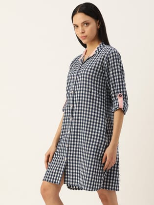 Relaxed Fit Blue Checks Sleepshirt-M