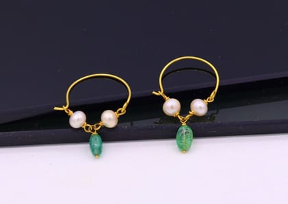 Vintage antique design handmade 18k yellow gold hoop earrings bali from rajasthan india best for girls