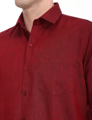 Linseed Cotton Red Colour Full Sleeve Shirt For Men -17010-38