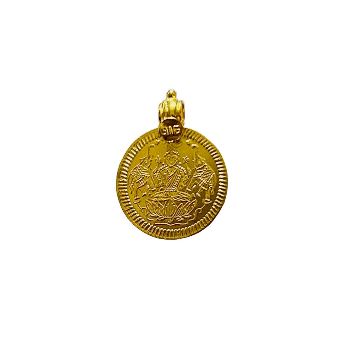 Golden Embossed Lakshmi and Elephant Kasu Coin (1.51 grams) - 22KT BIS 916 Hallmark Yellow Gold