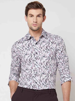 Mufti Pastel Pink Digital Print Slim Fit Casual Shirt