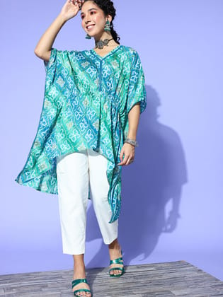 Rang Gali Sea Green Asymmetric Ethnic Kaftan Top-S