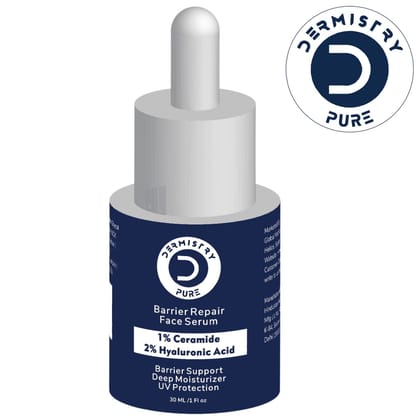 Dermistry Pure 1% Ceramides + 2% Hyaluronic Acid Barrier Repair Face Serum for Sensitive & Dry Skin Glowing Hydrating Soothing Deep Moisturizer UV Protection 30ml