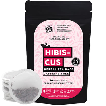 The Tea Trove Organic Hibiscus Tea Bags - 40 Eco-Friendly Hibiscus Tea Bag in Resealable pouch - Hibiscus tea for Weight Loss, High Blood Pressure Control and Hair growth - Caffeine Free tea |Pack of1