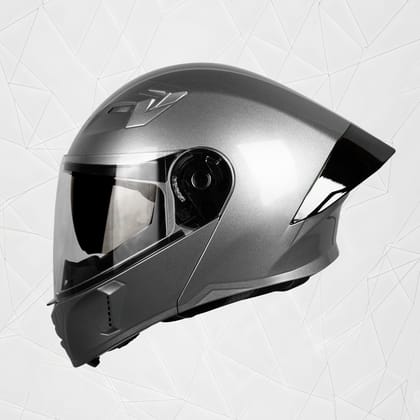 Steelbird SBA-20 7Wings ISI Certified Flip-Up Helmet with Black Spoiler for Men and Women with Inner Smoke Sun Shield (Glossy Silver)-Medium 580 MM