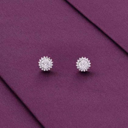 Sterling Silver Mimalistic Solitaire Stud Earrings-White Stone / Silver