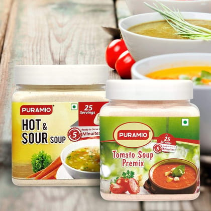 Puramio Soup Premix Combo - Tomato and Hot & Sour, 250 gm Each -  Pack of 2