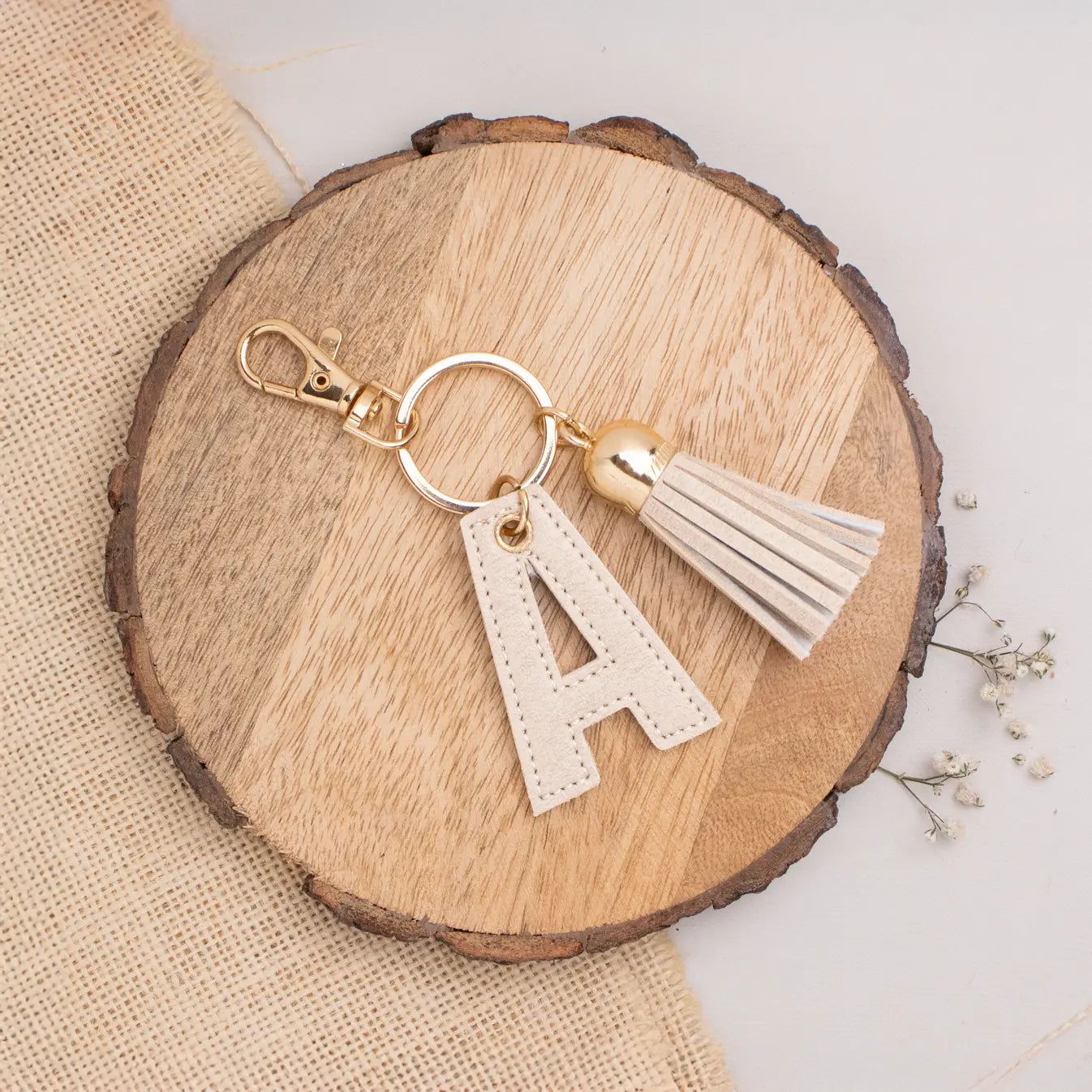PERSONALISED LETTER KEYCHAIN - BEIGE-Beige